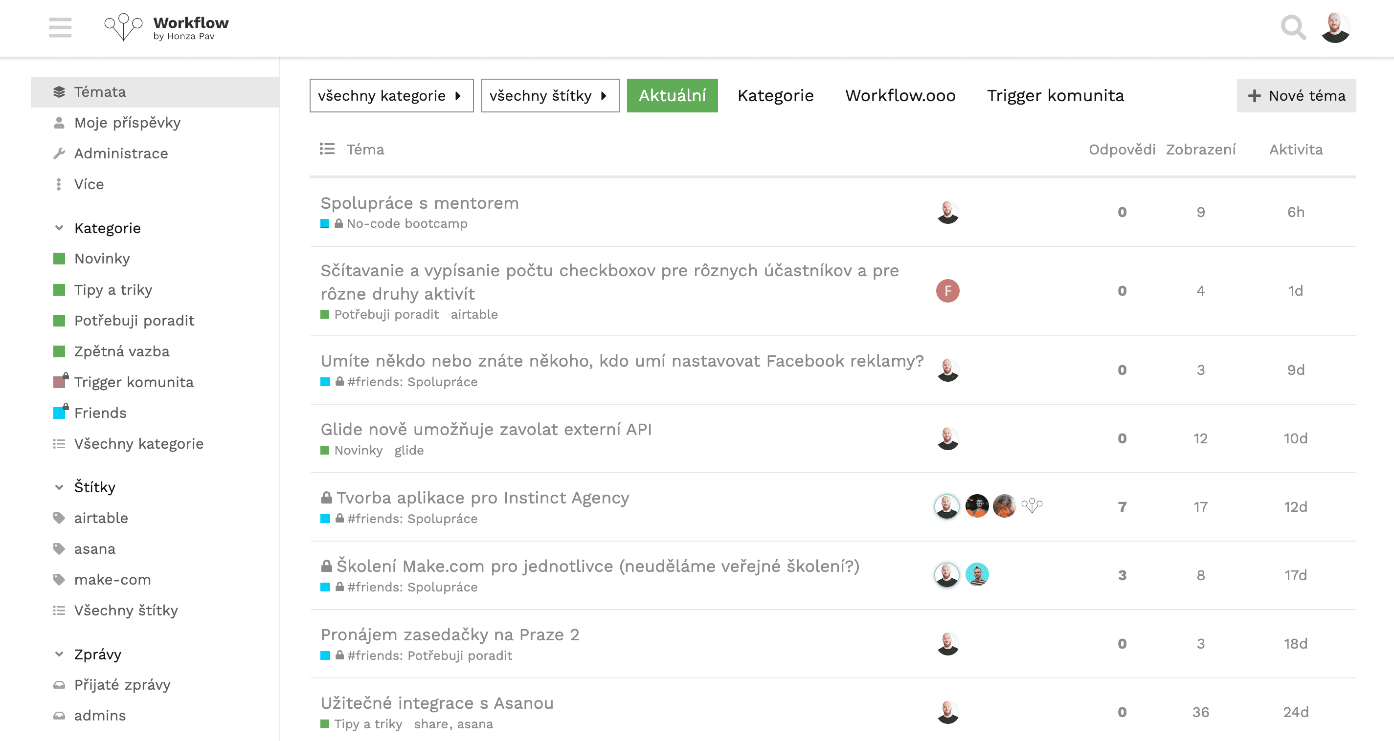 Snímek obrazovky fóra Workflow.ooo